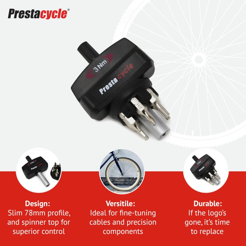Prestacycle Mini TorqKey â€“ 3Nm Preset Torque Tool with 6 S2 Steel Bits & Holder â€“ Accurate, Compact, Unscrew-Safe â€“ For Bike Maintenance, Torque Wrench for Pre-set Hex, Torx, Phillips Bolts - Image 4